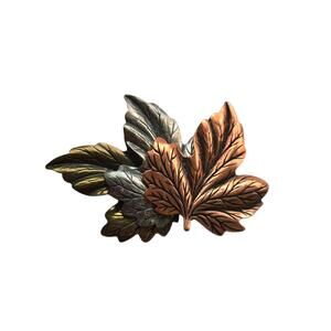 Layered Maple Leaf Brooch, Copper Silver Gold, Three Tone, Autumn, EUC